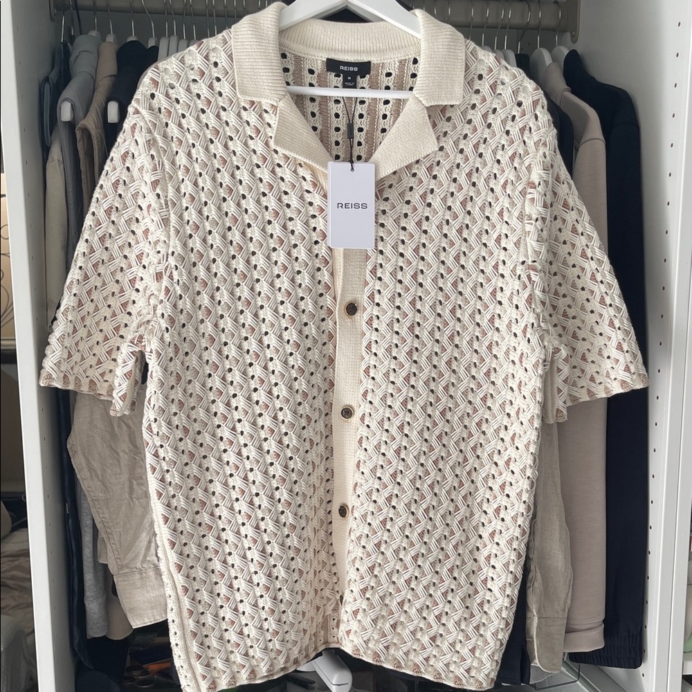 Reiss Cuban crochet men’s knit top.